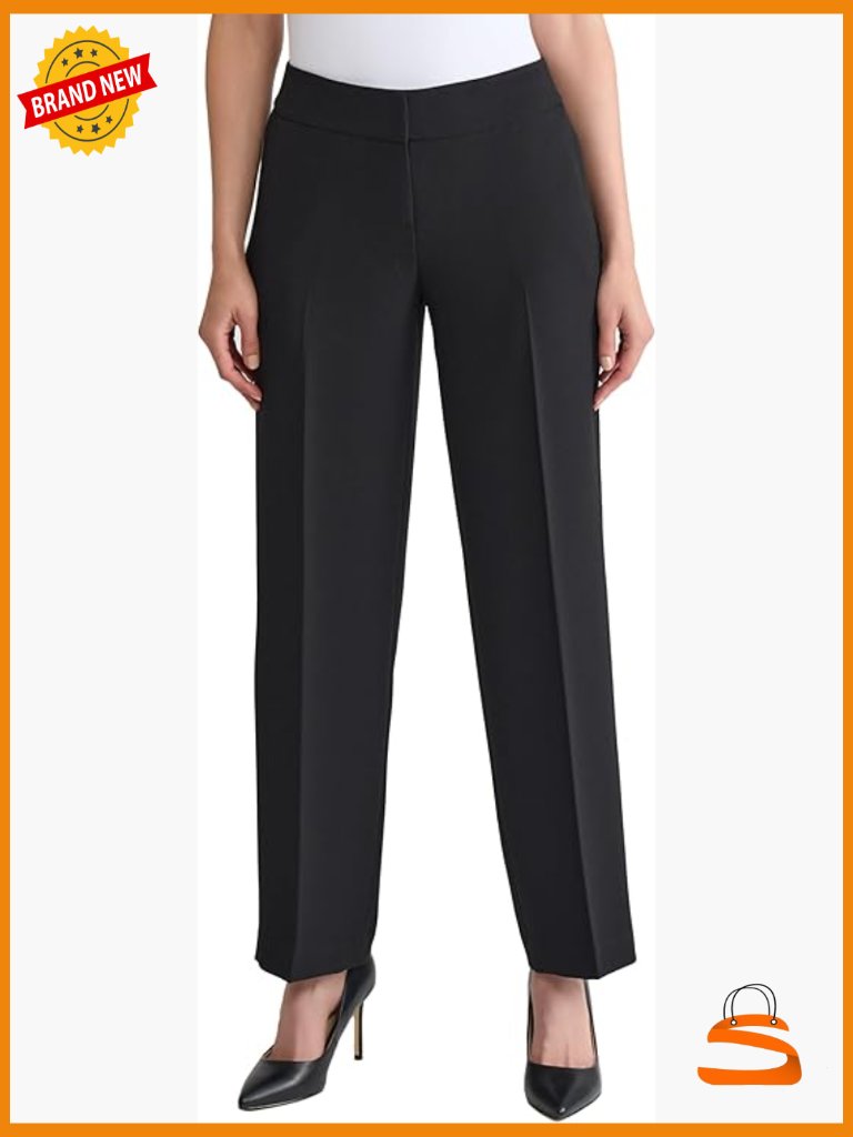Stretch Crepe Wide Leg Dress Pants, Mid Rise, Classic Fit, Zip Front
